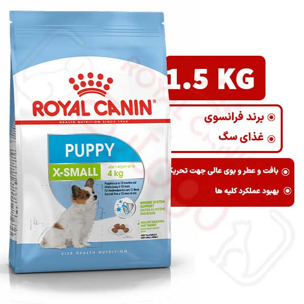 ایکس اسمال پاپی _ توله سگ نژاد خیلی کوچک رویال کنین سگ ۱.۵ کیلوگرم( Xsmall puppy royal canin )